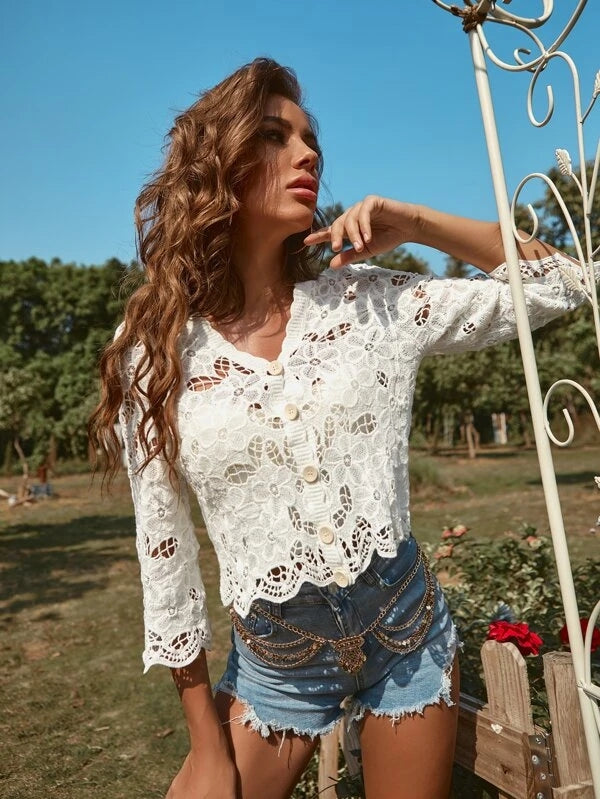Women Spring and Summer Casual Elegant Lace Crochet Cardigan Jacket Crochet hook Bella Mia