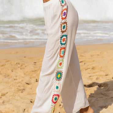 Slub Cotton Solid Color Loose Home Pants Stretch Casual Flared Pants Wide Leg Pants Sun Protection Beach Trousers