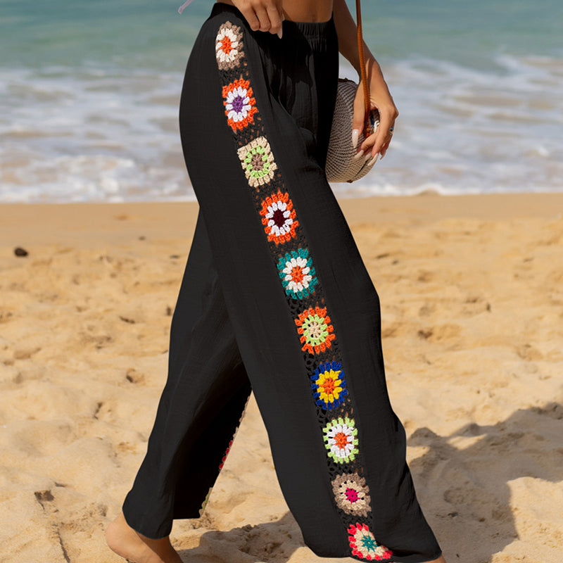 Slub Cotton Solid Color Loose Home Pants Stretch Casual Flared Pants Wide Leg Pants Sun Protection Beach Trousers