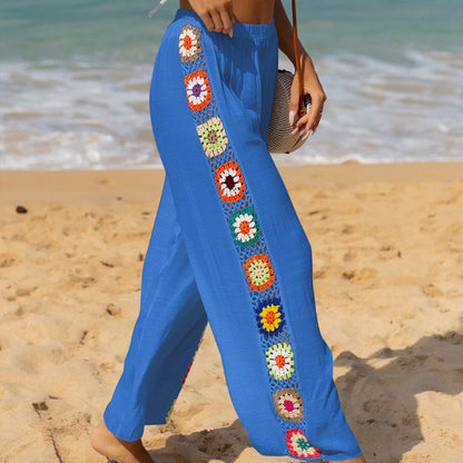 Slub Cotton Solid Color Loose Home Pants Stretch Casual Flared Pants Wide Leg Pants Sun Protection Beach Trousers