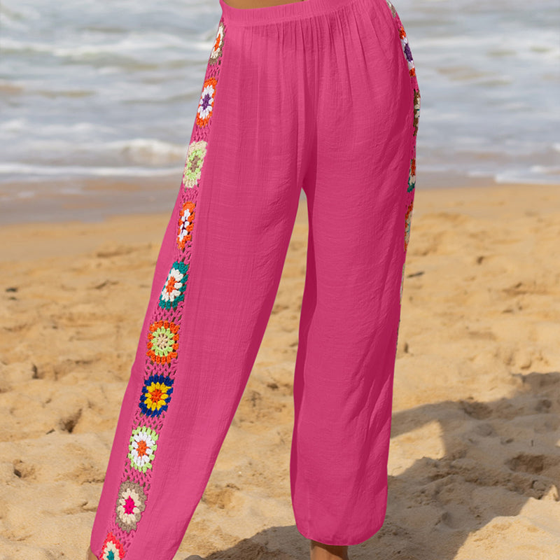 Slub Cotton Solid Color Loose Home Pants Stretch Casual Flared Pants Wide Leg Pants Sun Protection Beach Trousers Bella Mia