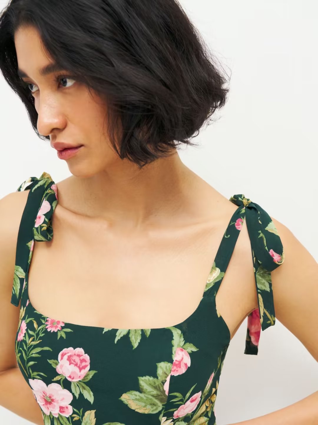 Side Slit Sexy Lace up Strap Dress Autumn Winter High Waist Slimming Broken Floral Decorations A line Dress Bella Mia