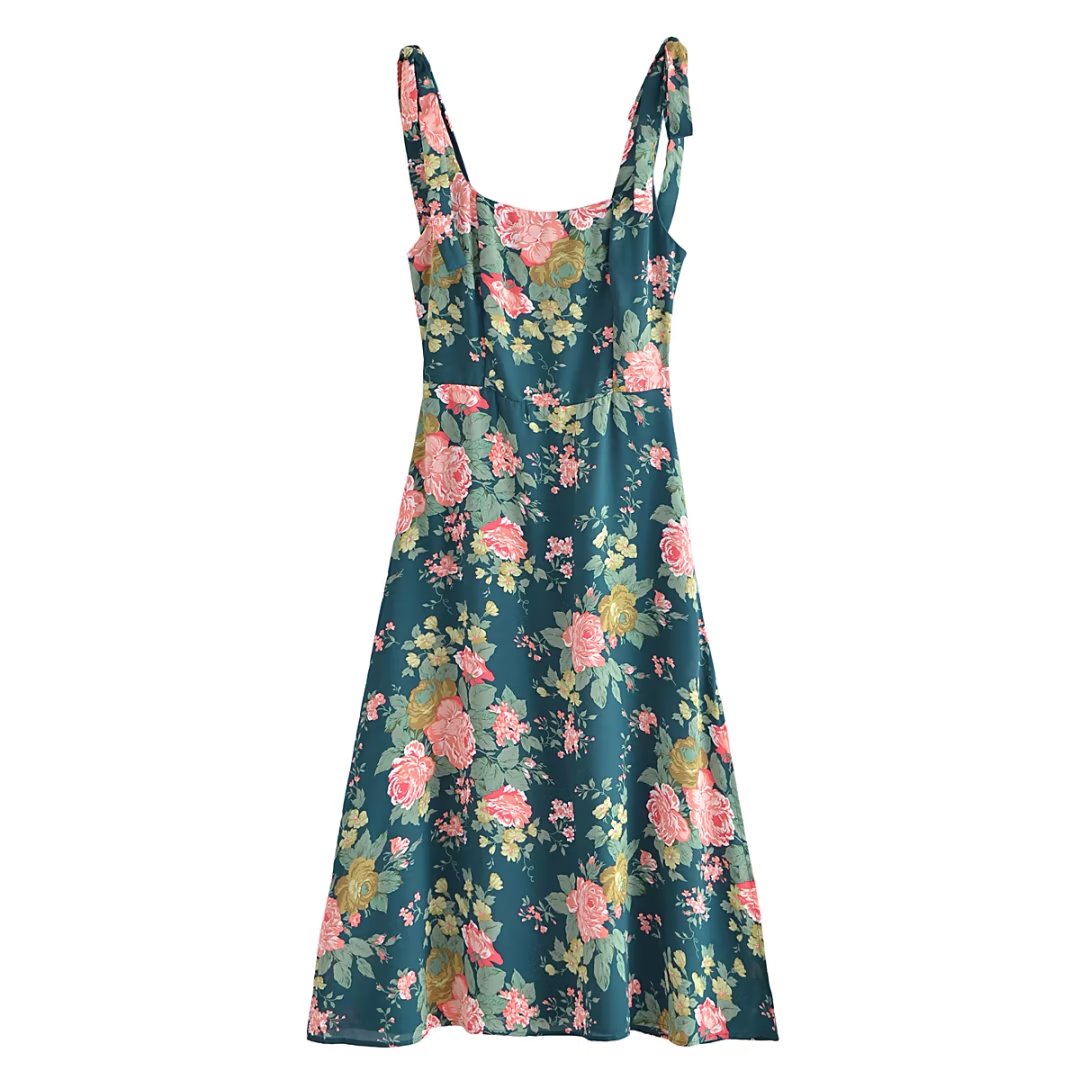 Side Slit Sexy Lace up Strap Dress Autumn Winter High Waist Slimming Broken Floral Decorations A line Dress Bella Mia