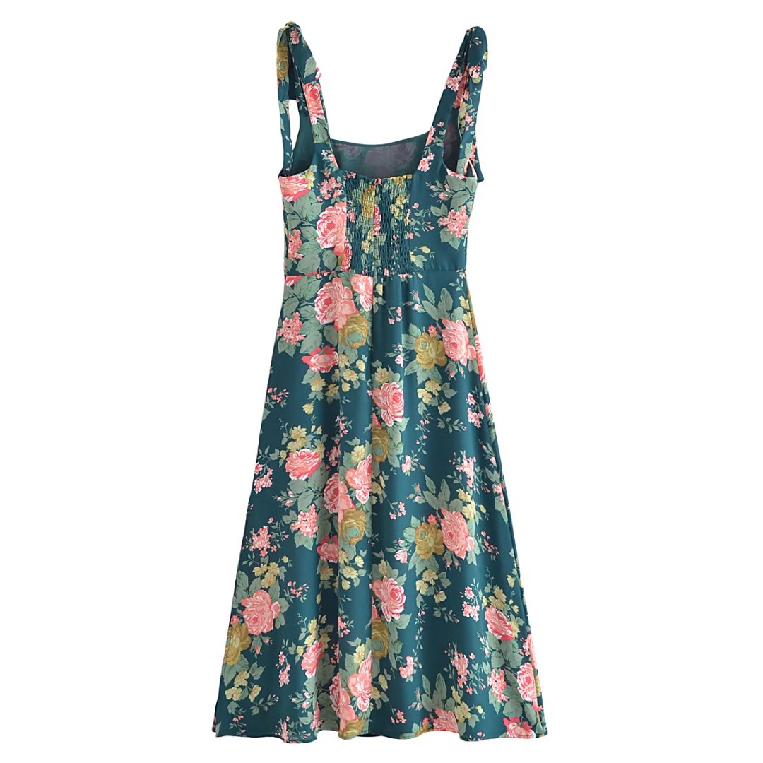 Side Slit Sexy Lace up Strap Dress Autumn Winter High Waist Slimming Broken Floral Decorations A line Dress Bella Mia