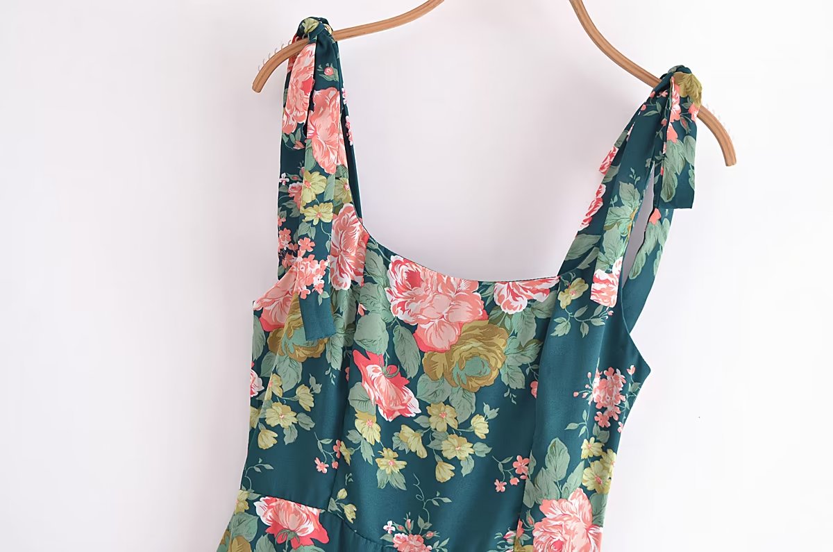 Side Slit Sexy Lace up Strap Dress Autumn Winter High Waist Slimming Broken Floral Decorations A line Dress Bella Mia