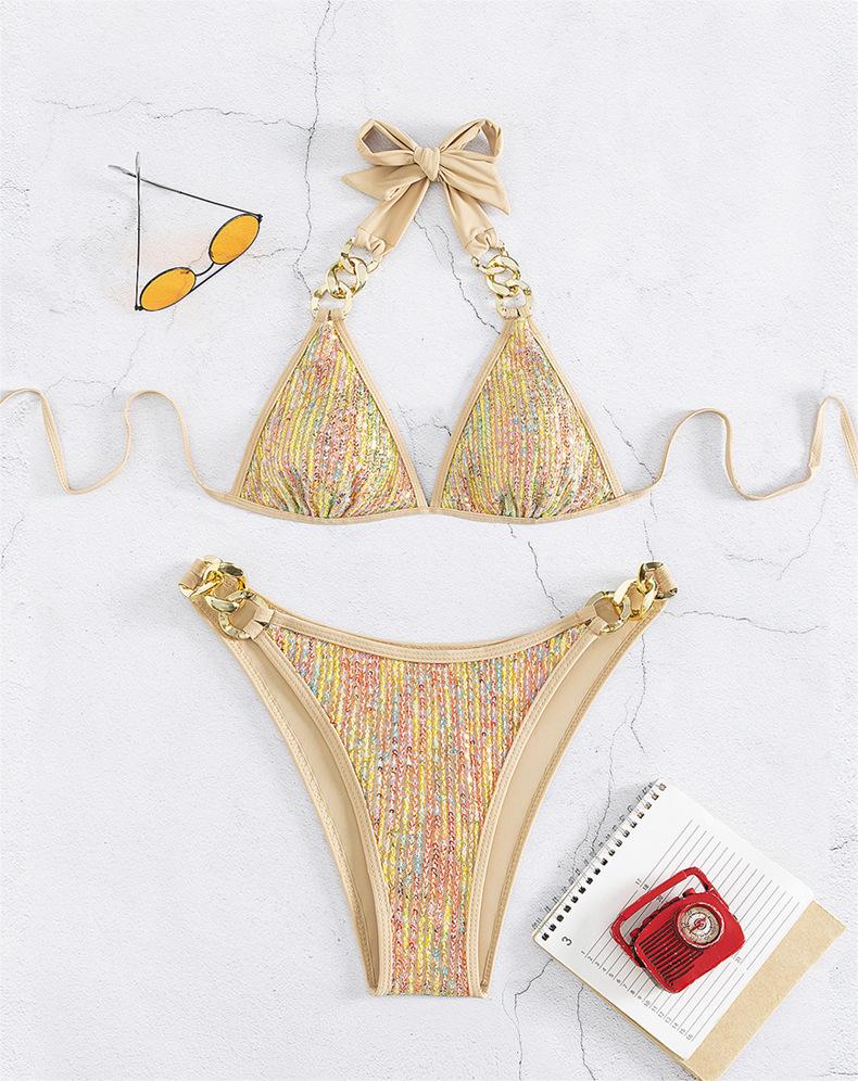 Women Swimsuit Bikini Sexy Sequined Lace Up Gold Bikini Swimsuit Bella Mia