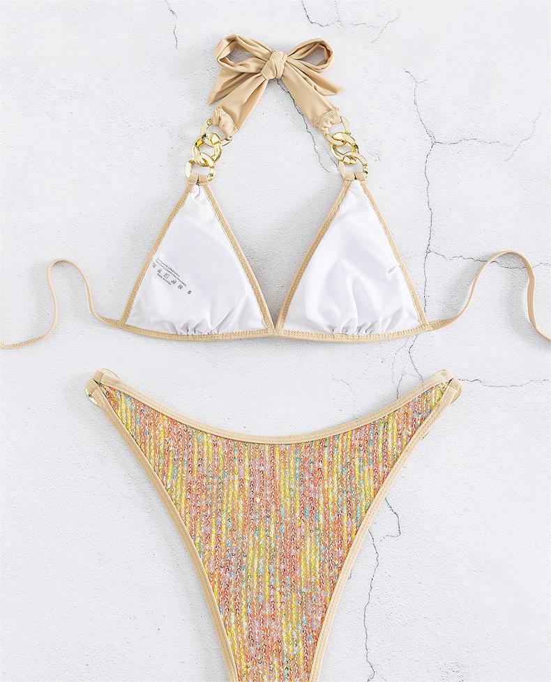 Women Swimsuit Bikini Sexy Sequined Lace Up Gold Bikini Swimsuit Bella Mia