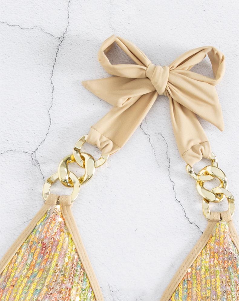 Women Swimsuit Bikini Sexy Sequined Lace Up Gold Bikini Swimsuit Bella Mia