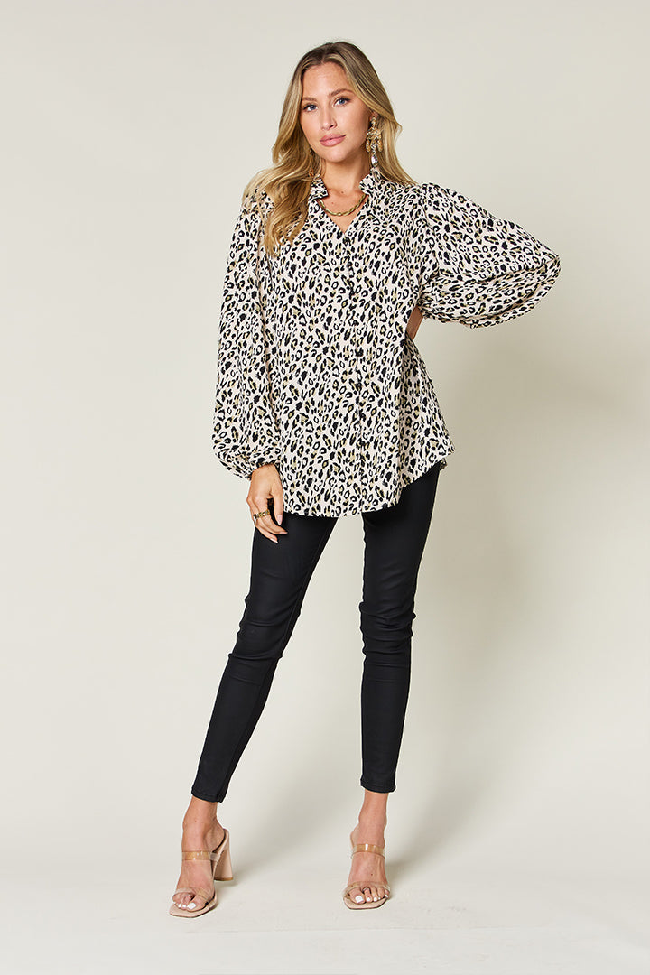 Double Take Leopard Blouse - Long Sleeve