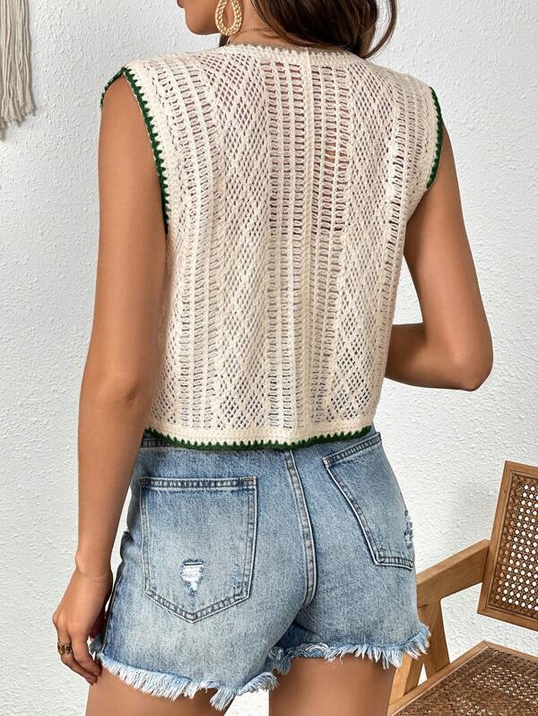 Women New Spring and Autumn Crocheted Hollow All match Short Vest Top Crochet hook Bella Mia