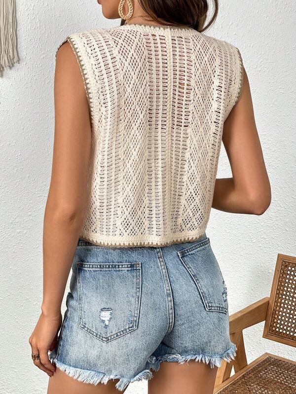 Women New Spring and Autumn Crocheted Hollow All match Short Vest Top Crochet hook Bella Mia