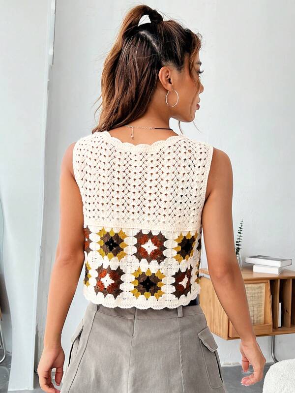 Women New Spring and Autumn Crocheted Hollow Placket Lace Top Jacket Crochet hook Bella Mia