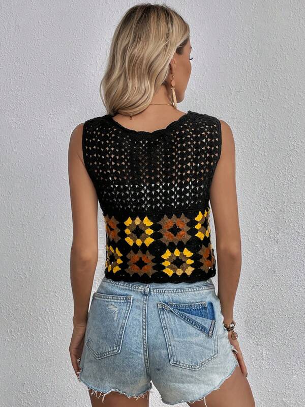 Women New Spring and Autumn Crocheted Hollow Placket Lace Top Jacket Crochet hook Bella Mia