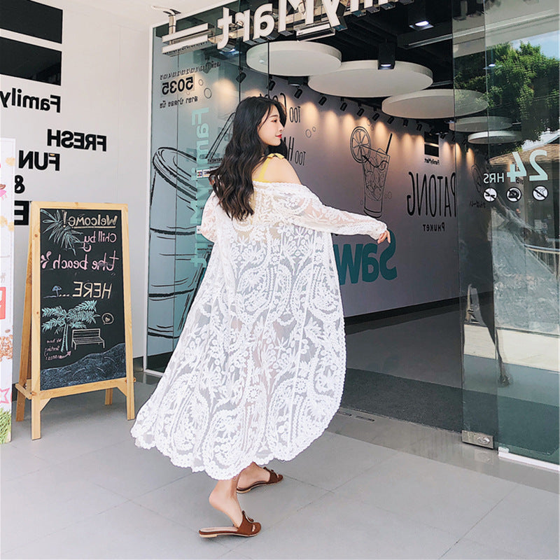 Mesh Swimsuit See through Long Outer Match Sun Protection Clothing Lace Embroidered Cardigan Beach Bikini Beach Jacket Women Bella Mia