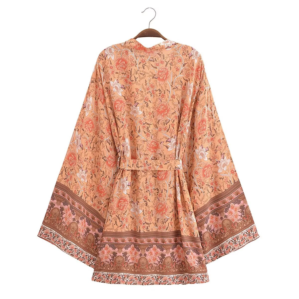 Rayon Printed Cardigan Loose Sleeves Short Lace Up Kimono Bella Mia