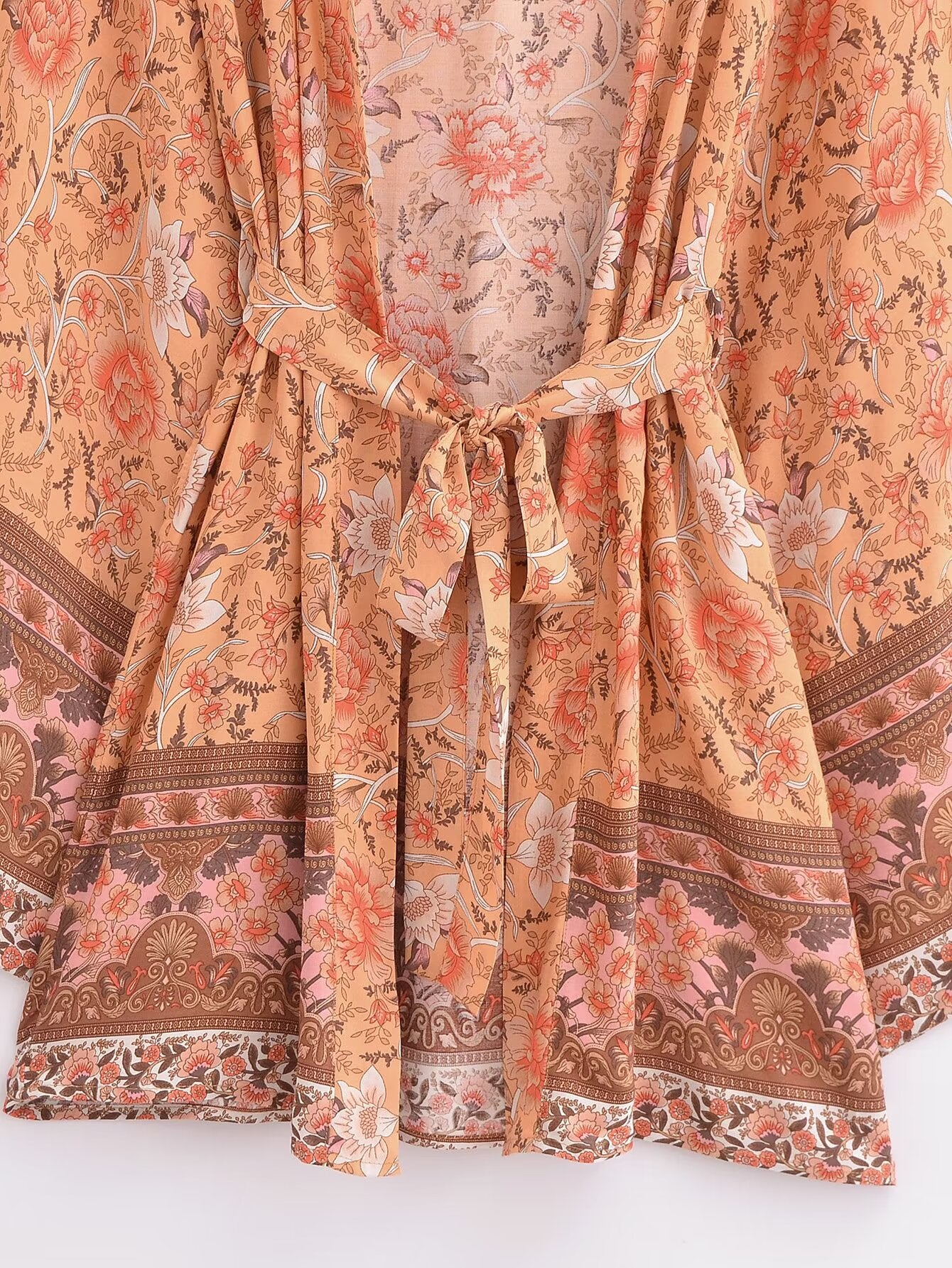 Rayon Printed Cardigan Loose Sleeves Short Lace Up Kimono Bella Mia