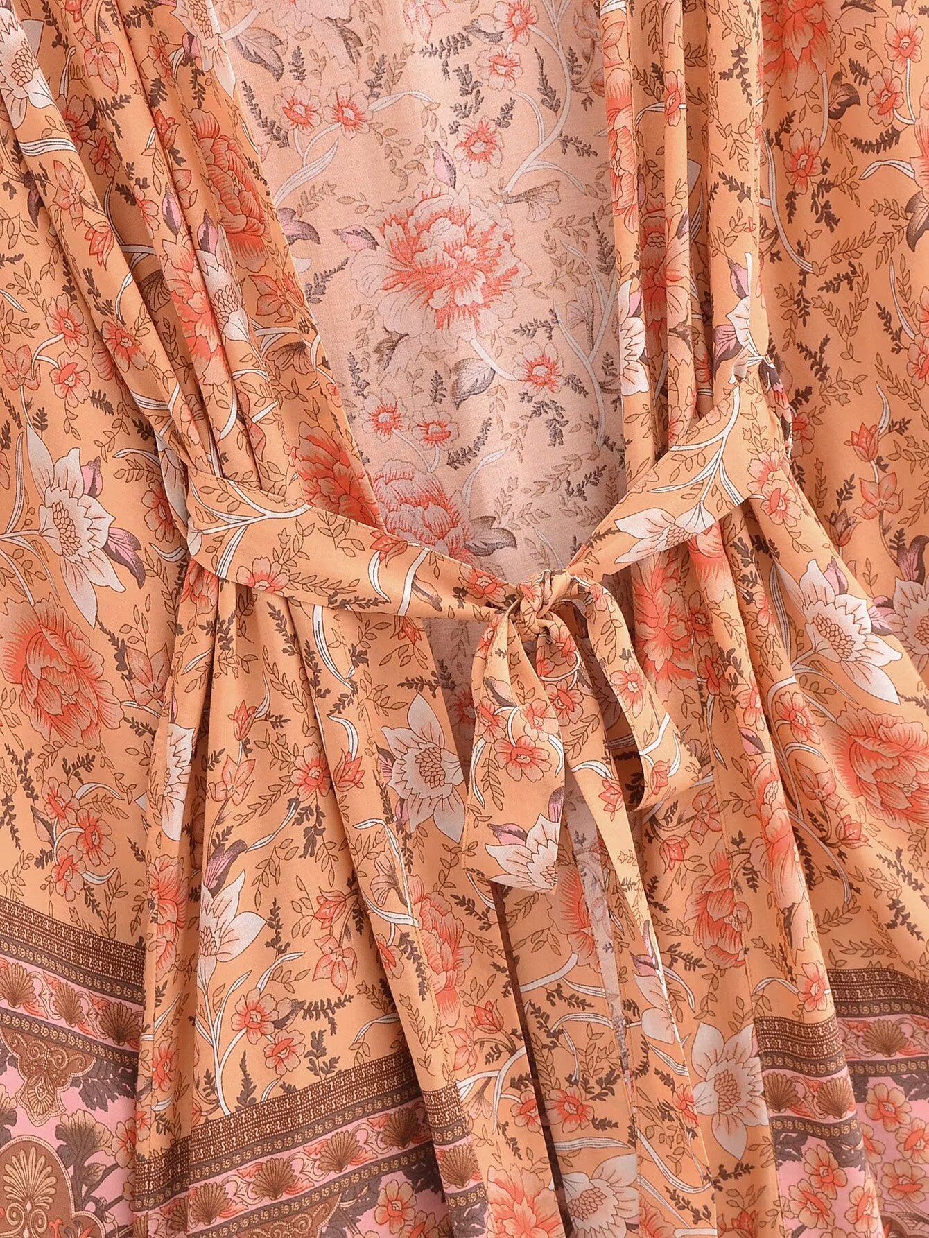 Rayon Printed Cardigan Loose Sleeves Short Lace Up Kimono Bella Mia