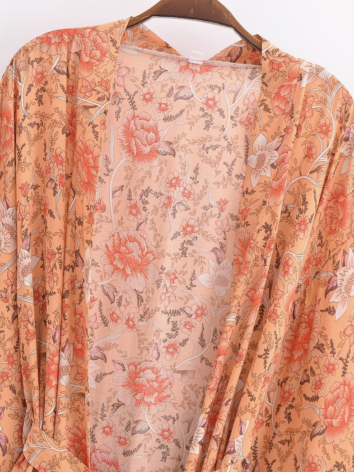 Rayon Printed Cardigan Loose Sleeves Short Lace Up Kimono Bella Mia