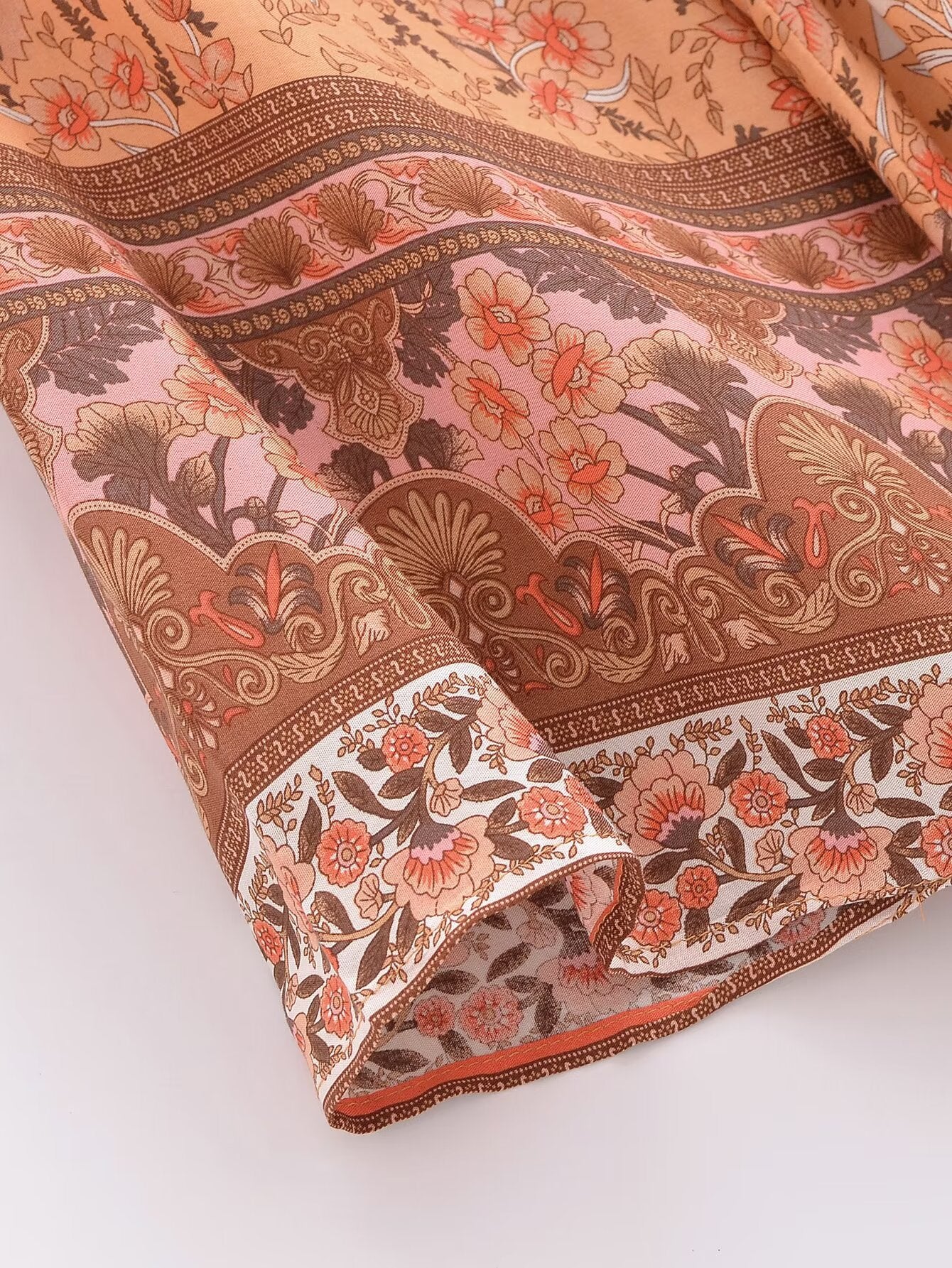 Rayon Printed Cardigan Loose Sleeves Short Lace Up Kimono Bella Mia