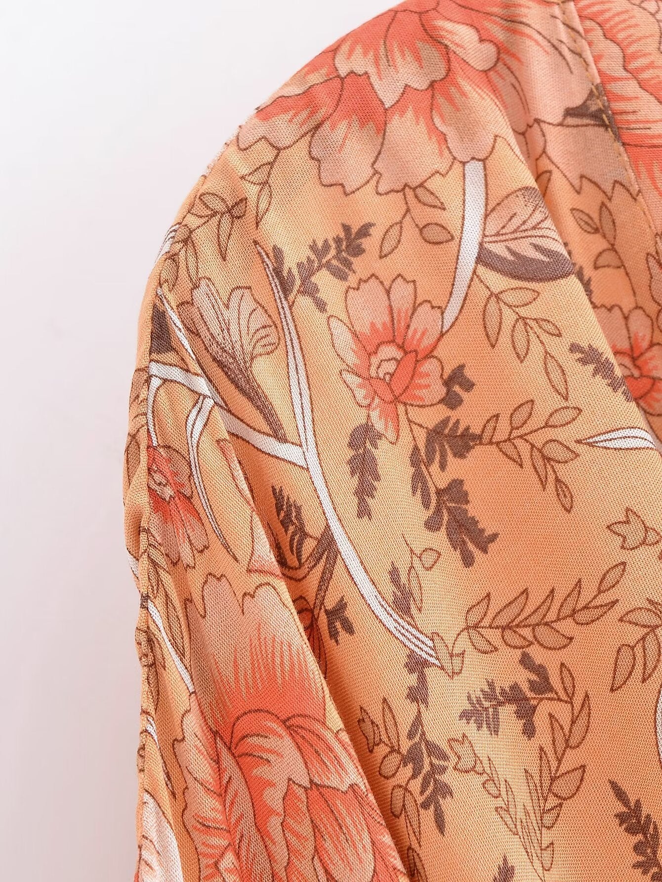 Rayon Printed Cardigan Loose Sleeves Short Lace Up Kimono Bella Mia