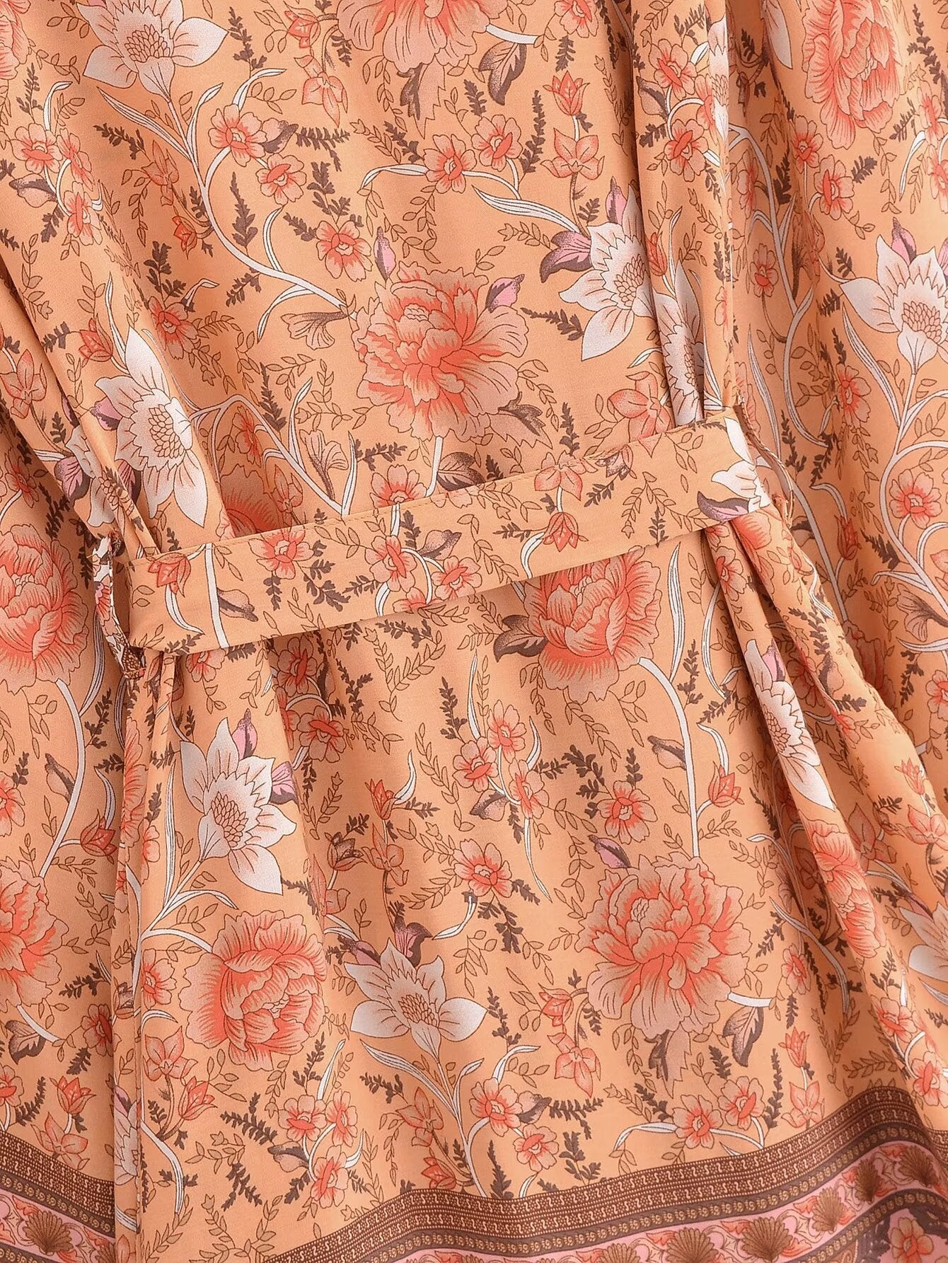 Rayon Printed Cardigan Loose Sleeves Short Lace Up Kimono Bella Mia