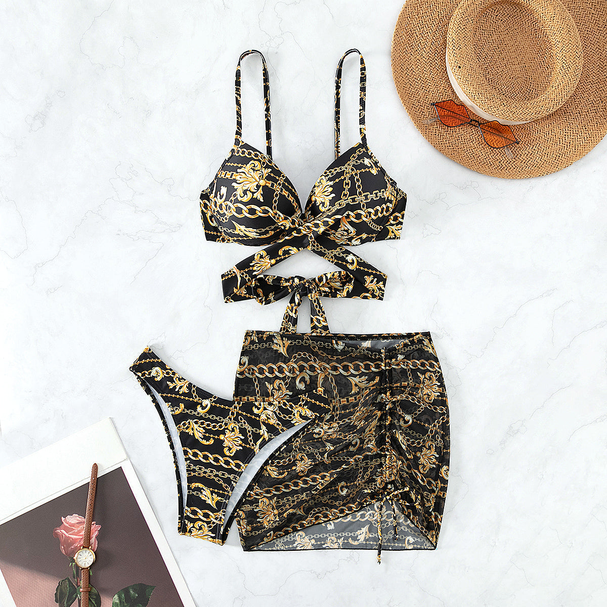 Bikini Sexy Swimsuit Women Three Piece Steel Bracket Push up Printed Lace up Swimwear Bella Mia