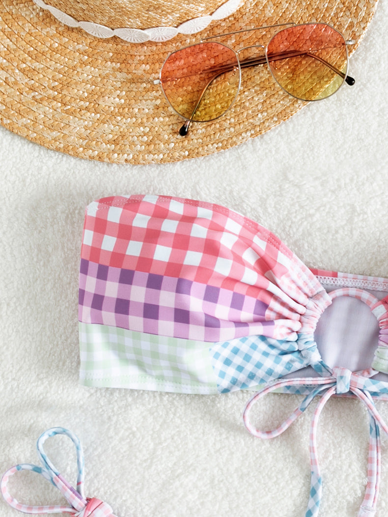 Bikini Sexy Plaid Lace up Tube Top Bikini Split Swimsuit Women Swimsuit Bella Mia