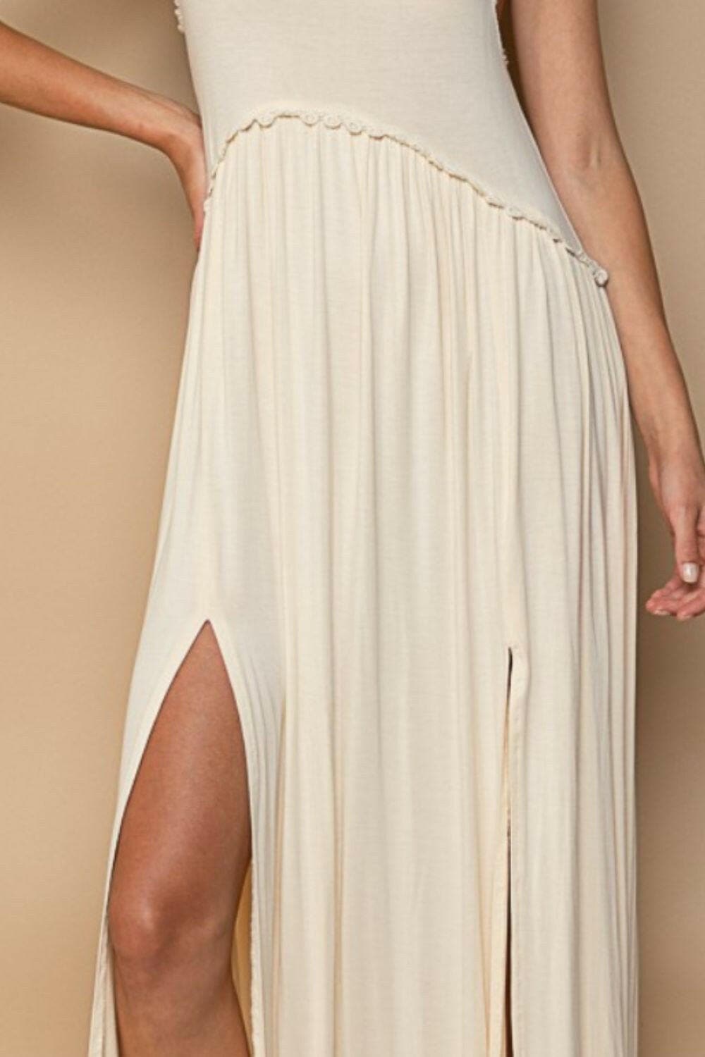 POL Sleeveless Back Zipper Front Slit Maxi Dress.