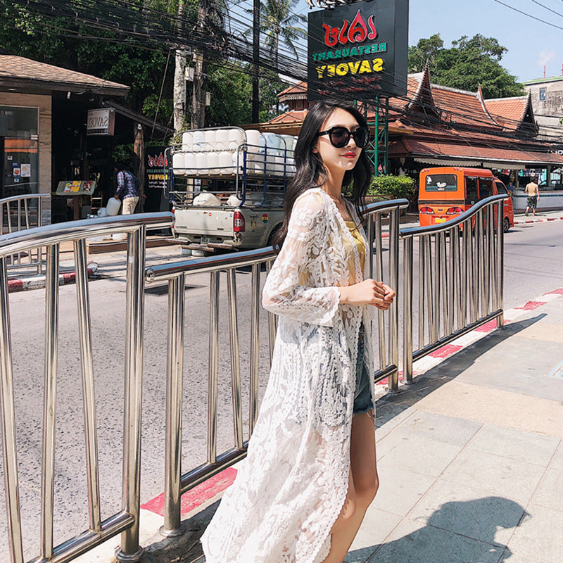 Mesh Swimsuit See through Long Outer Match Sun Protection Clothing Lace Embroidered Cardigan Beach Bikini Beach Jacket Women Bella Mia