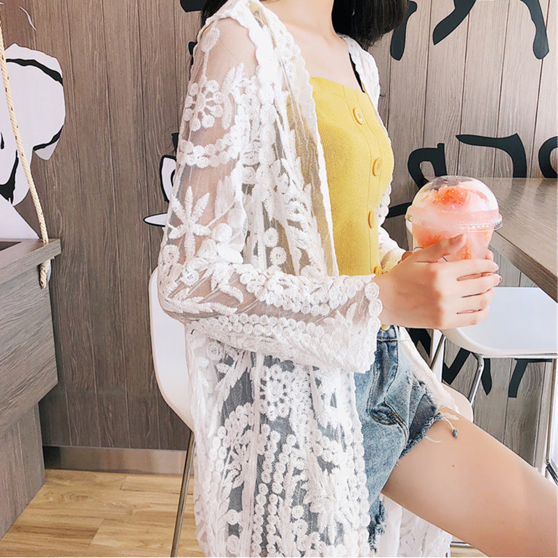 Mesh Swimsuit See through Long Outer Match Sun Protection Clothing Lace Embroidered Cardigan Beach Bikini Beach Jacket Women Bella Mia