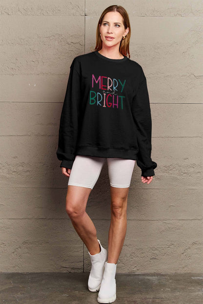 Simply Love Full Size MERRY AND BRIGHT Graphic Sweatshirt.