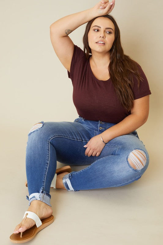 Plus High Rise Button Fly Ankle Skinny Coco’s Tee Boutique