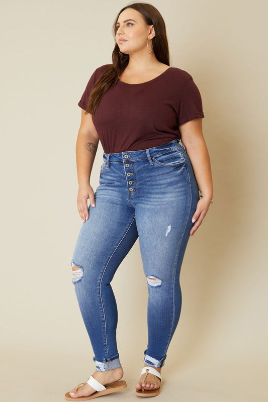 Plus High Rise Button Fly Ankle Skinny Coco’s Tee Boutique