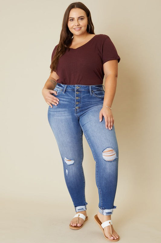 Plus High Rise Button Fly Ankle Skinny Coco’s Tee Boutique