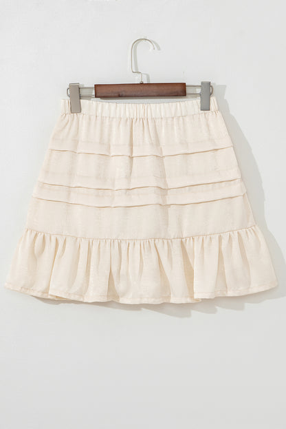 Beige Tiered Ruffled Hemline Elastic Waist Mini Skirt