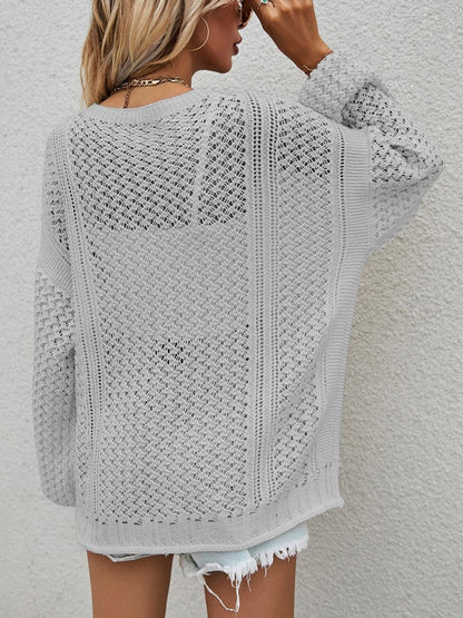 Openwork Button Front Cardigan.