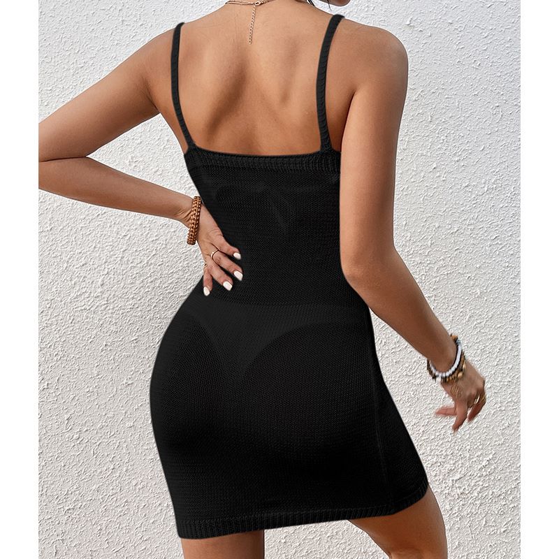 Women Clothes Vacation Sexy Slim Fit Waist Leaking Camisole Semi Transparent Beach Short Dress Crochet hook Bella Mia