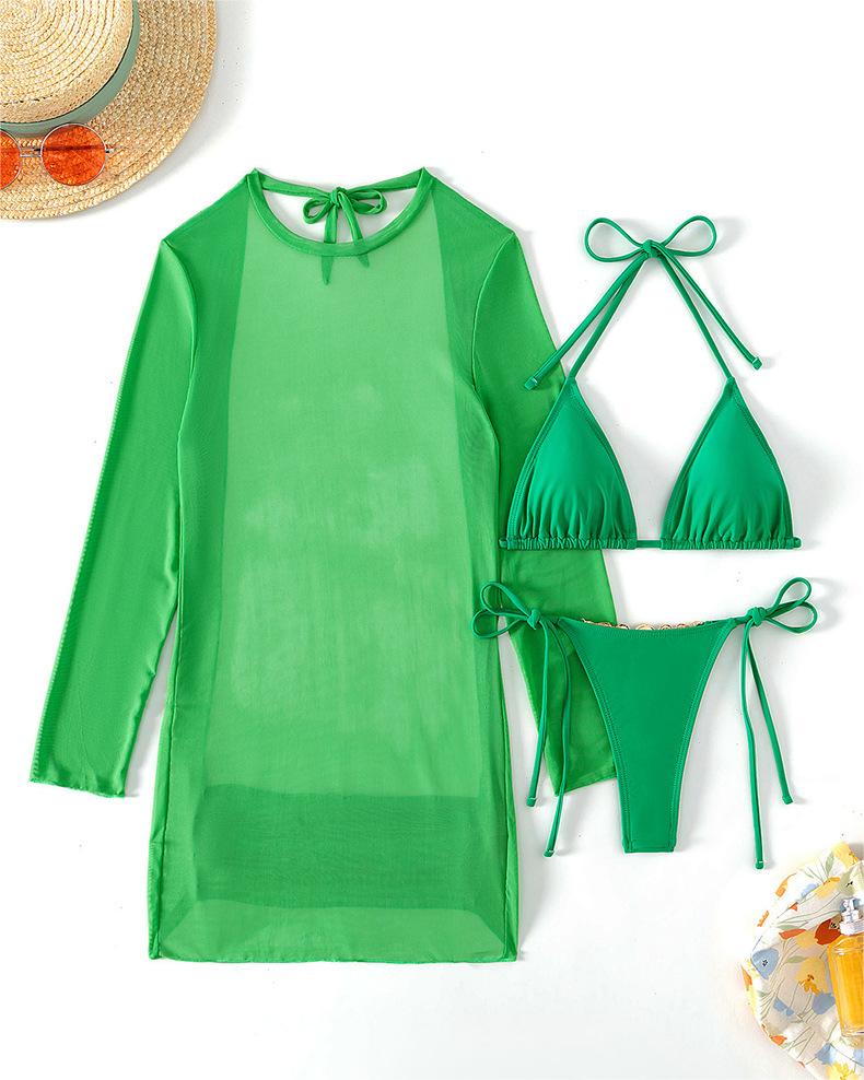 Bikini Three Piece Swimsuit Set Solid Color Sexy Metal Chain Bikini Swimsuit Bella Mia