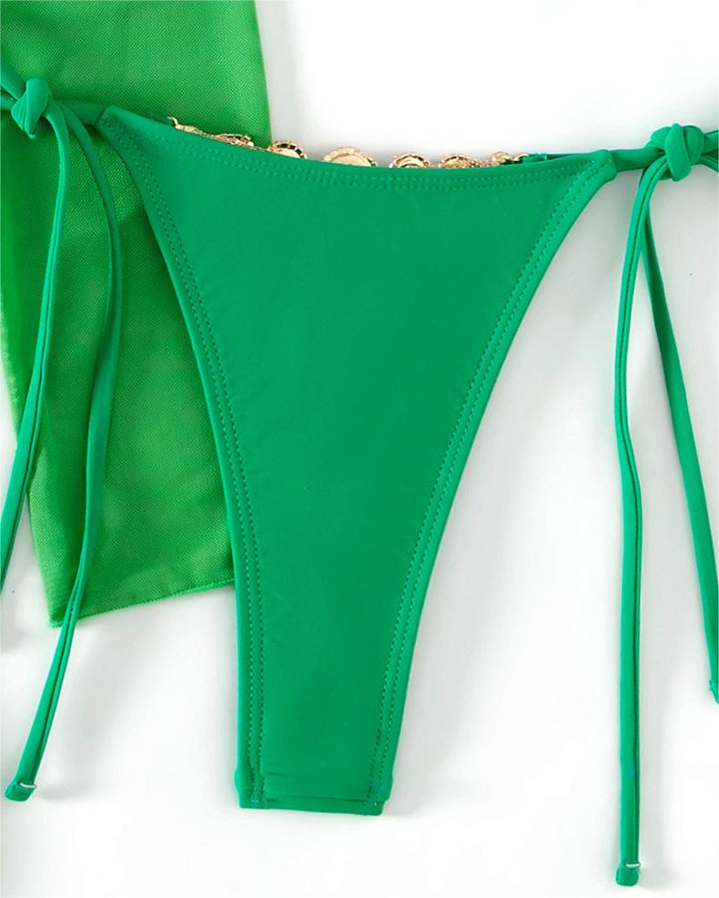 Bikini Three Piece Swimsuit Set Solid Color Sexy Metal Chain Bikini Swimsuit Bella Mia