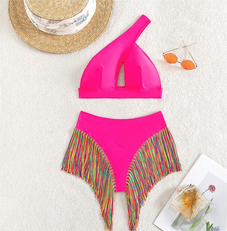 Bikini Sexy Swimsuit Women Solid Color One Shoulder Tassel Swimsuit Swimsuit Bella Mia