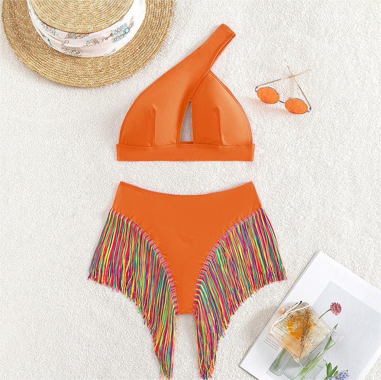 Bikini Sexy Swimsuit Women Solid Color One Shoulder Tassel Swimsuit Swimsuit Bella Mia
