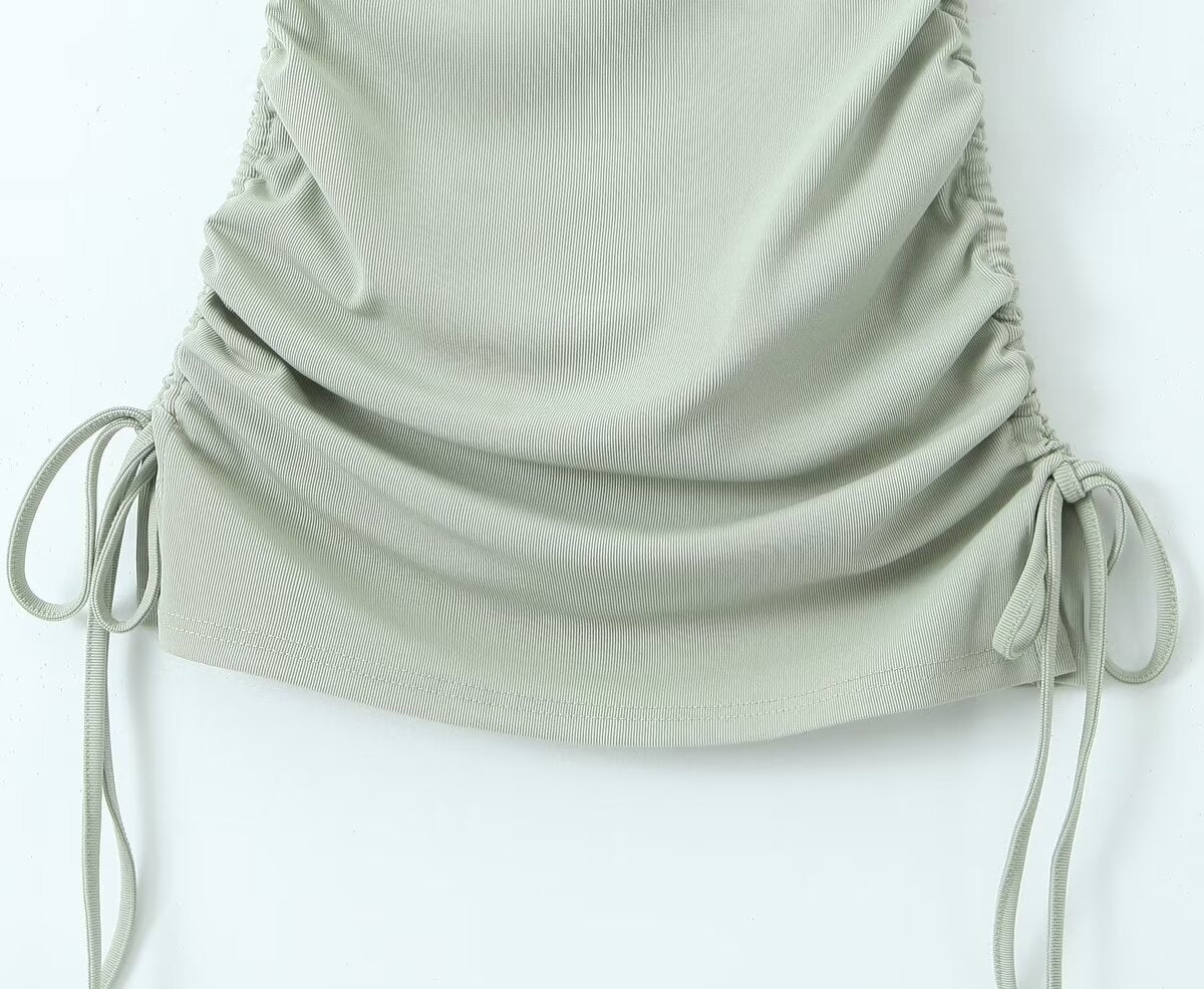 Summer Shoulder Asymmetric Sleeves Side Drawstring Bag Hip Dress Short Dress Bella Mia