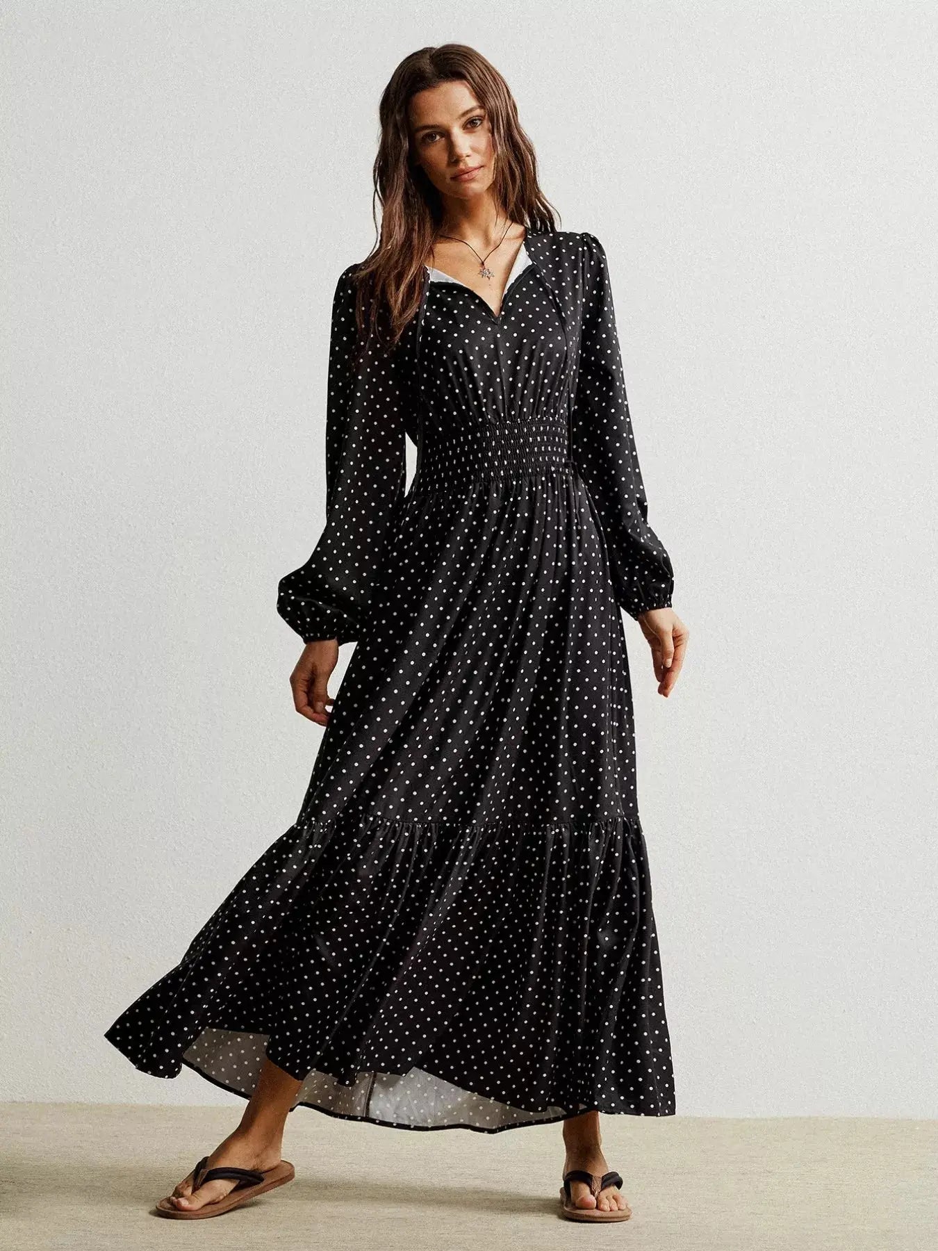 Polka Dot Long Sleeve Maxi Dress Simply Love
