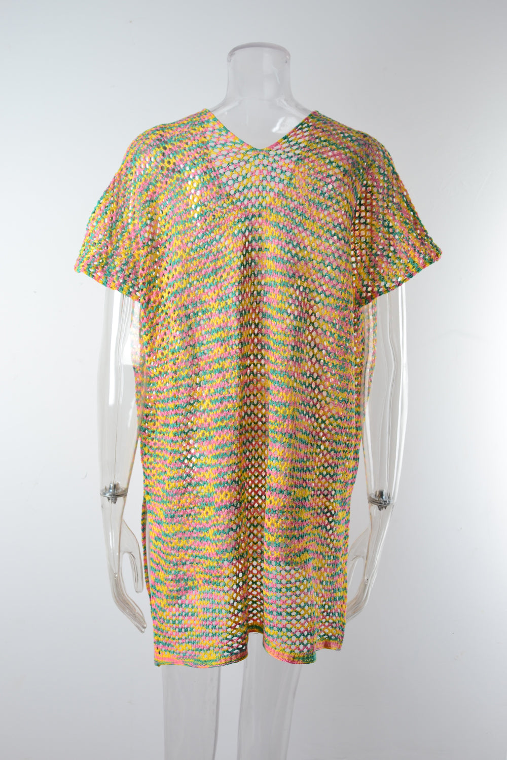 Women Clothing Summer Beach Cover Up Rainbow Hollow Out Cutout Knitting Bikini Sun Protection Shirt Women Bella Mia