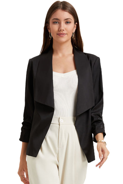 Elegant black satin blazer with lapel collar