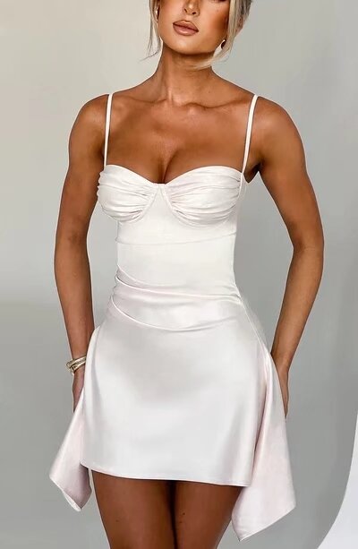 Spring Solid Color Cami Dress Side Slit Backless Sexy Dress