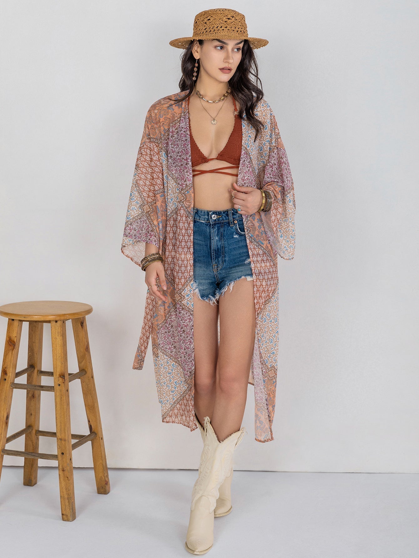Women Bohemian Loose Casual Kimono Blouse Bella Mia