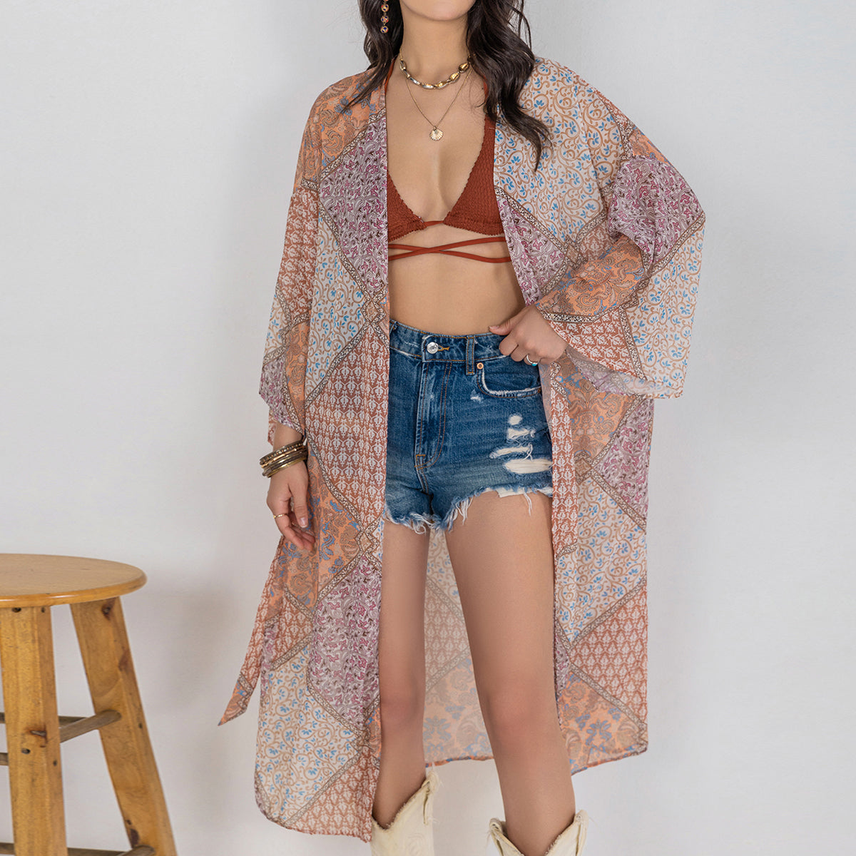 Women Bohemian Loose Casual Kimono Blouse Bella Mia