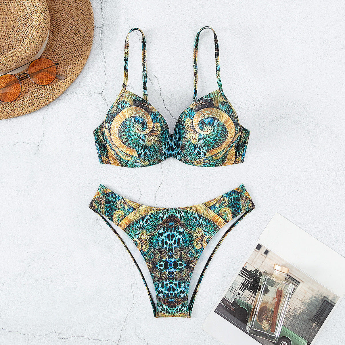 Bikini Gathering Steel Bracket Tribal Totem Printed Sexy Bikini Swimwear Bella Mia