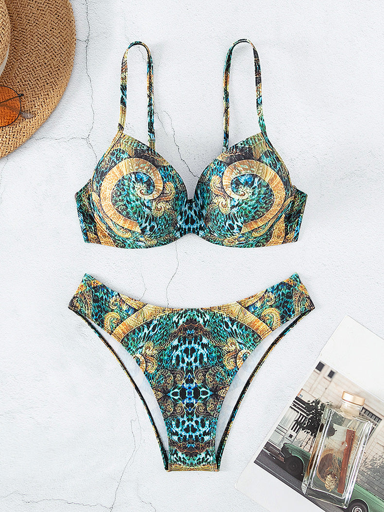 Bikini Gathering Steel Bracket Tribal Totem Printed Sexy Bikini Swimwear Bella Mia